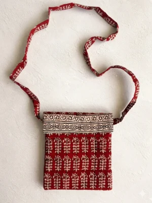 Red Buti Bagh Handblock Print Cotton Sling Bag