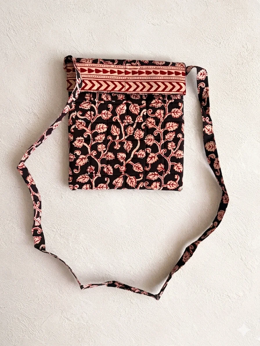 Gemini_Generated_Image_2e4e7f2e4e7f2e4e Black Leaf & Vine Bagh Handblock Print Cotton Sling Bag