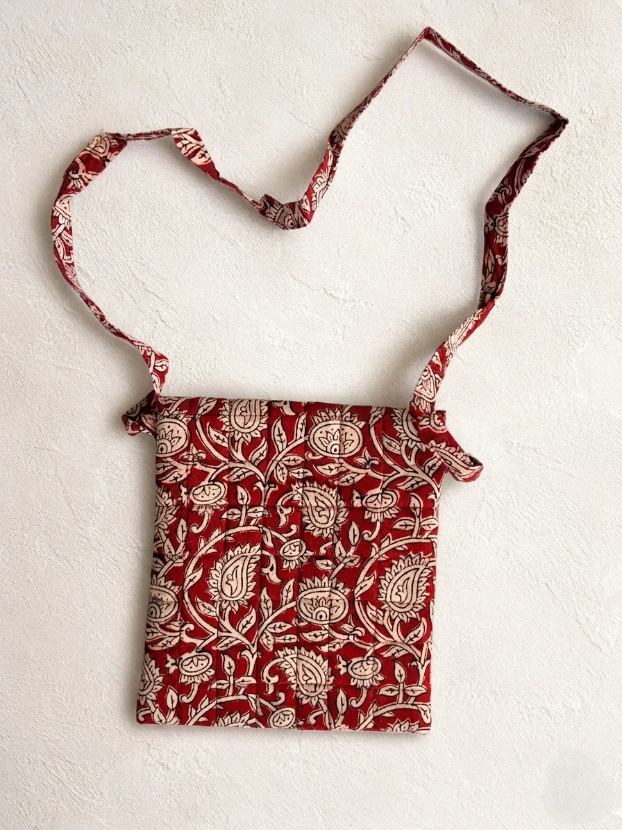 Gemini_Generated_Image_4zbo7p4zbo7p4zbo Red Leaf & Vine Bagh Handblock Print Cotton Sling Bag
