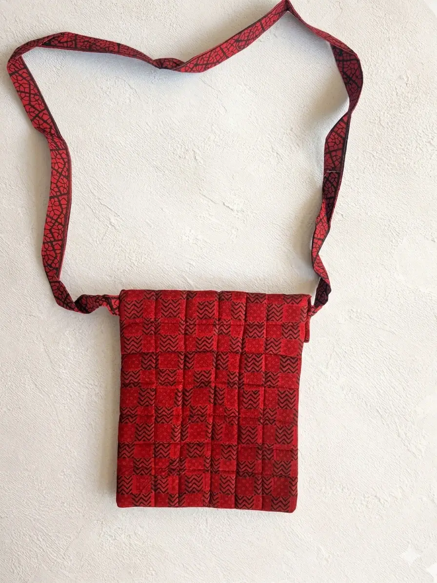 Red Stripes Bagh Print Cotton Sling Bag