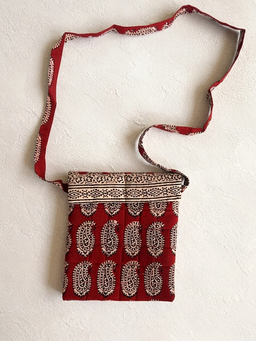 Red Paisley Bagh Print Cotton Sling Bag