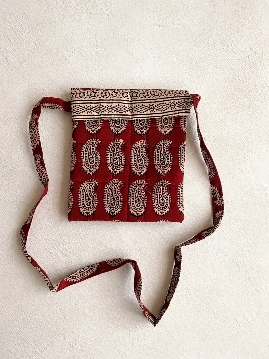 Red Paisley Bagh Print Cotton Sling Bag
