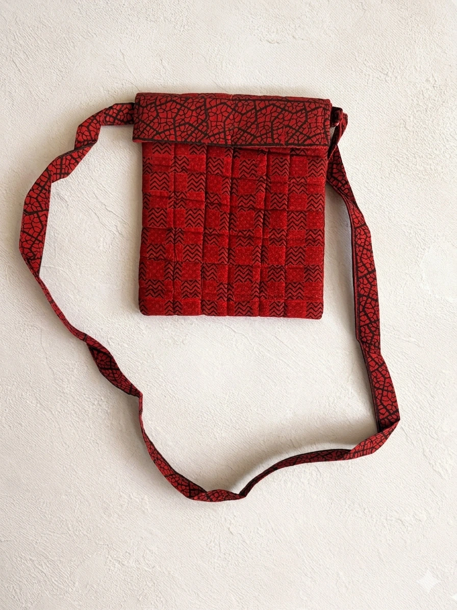 Red Stripes Bagh Print Cotton Sling Bag
