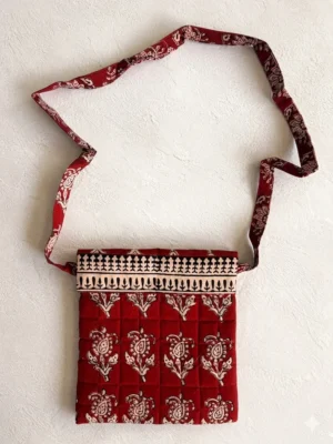Red Buti Bagh Handblock Print Cotton Sling Bag