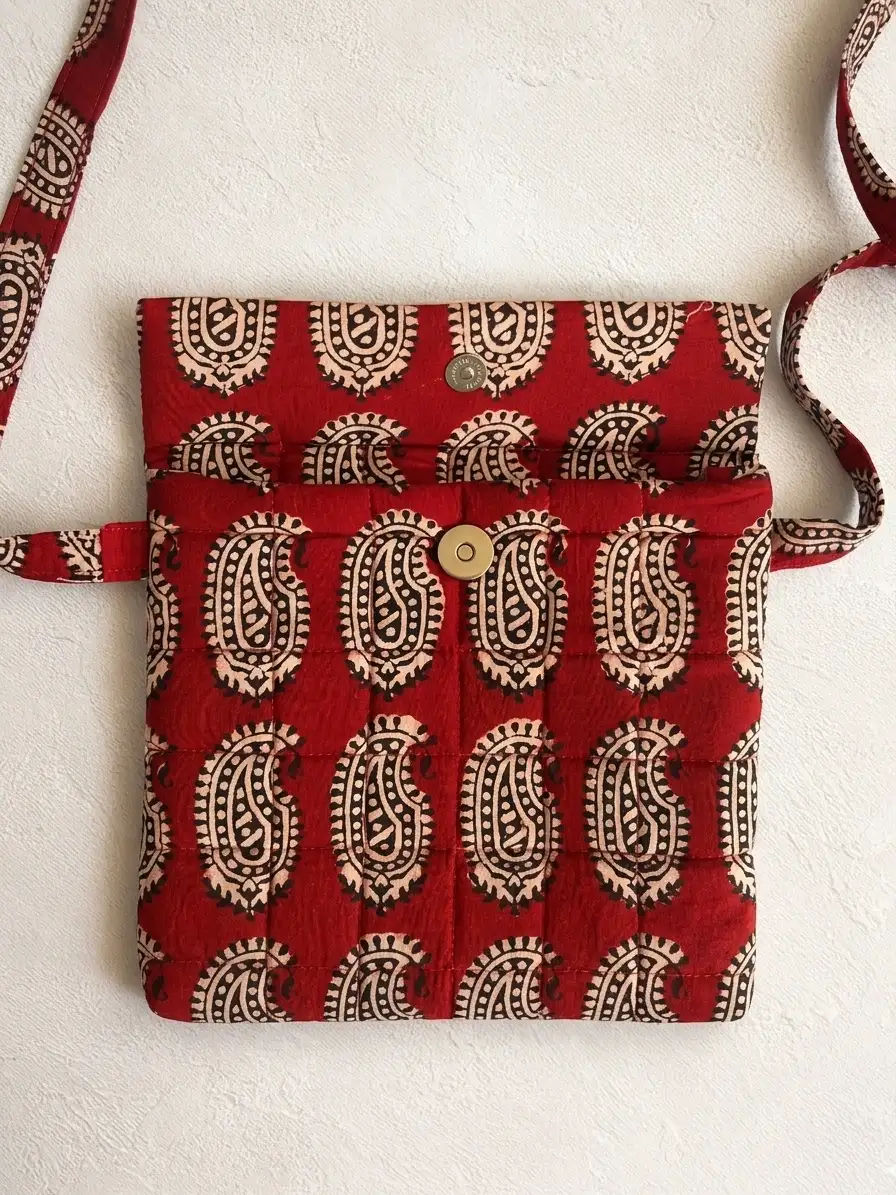 Red Paisley Bagh Print Cotton Sling Bag