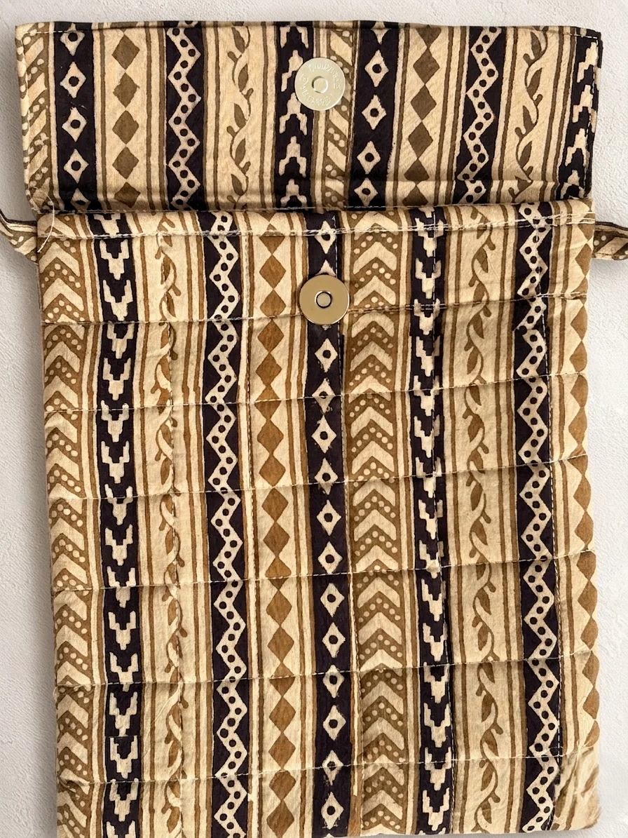 Beige Stripe Bagh Handblock Print Cotton Sling Bag